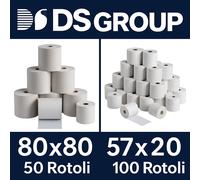 Combo 50 Rotoli Termici 80x80 mm + 100 Rotoli 57x20 mm per POS - Omologati