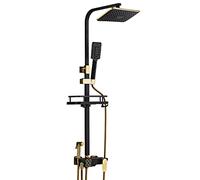 Combo a doppia doccia quadrata | 12 pollici di doccia a pioggia | Doccia portatile da 3-set con scaffale e schermata di visualizzazione digitale | Direttore a 4 vie liscio | Braccio di estensione