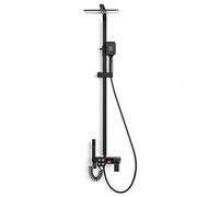 Combo a doppia doccia quadrata | 12 pollici di doccia a pioggia | Doccia portatile da 3-set con scaffale e schermata di visualizzazione digitale | Direttore a 4 vie liscio | Braccio di estensione