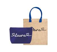 Combo Borsa e Pochette Colorata Donna Coordinate da Mare Spiaggia Piscina Personalizzata con Nome e Iniziale Idea Regalo Estate Vacanze Porta Trucchi Oggetti Astuccio Chiusura Zip Multiuso Viaggio 1