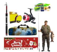 Combo canna da pesca e mulinello Kit Attrezzi da Pesca Portatile Natalizio | Lenza e Esche Per appassionati, pescatori, papà, uomini, mariti, fidanzati, feste, raduni, fiumi e torrenti