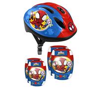Combo Casco + Gomitiere Spidey. Circonferenza della testa regolabile con sistema di rotellina Head Ring che garantisce una tenuta e un comfort 50/56 cm. Cinghie giugulari regolabili.