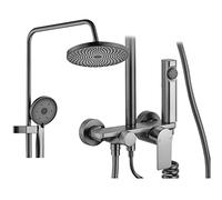 Combo con doccia rotonda a parete doppia | Pioggia doccia | Doccia spray portatile con un tubo flessibile extra lungo 59 pollici | Direttore a 4 vie liscio | Braccio di estensione regolabile