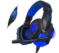 Combo cuffie e mouse da gioco - Cuffie con cancellazione del rumore e contrabbasso (blu)