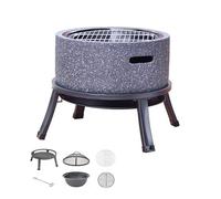 Combo da 17 Pollici di Fuoco Rotondo, Stufa a Carbone per Esterni, Esterno Hibachi Grill con Marmo, con Staffa in Acciaio, per Barbecue, Patio Esterno, falò e Riscaldamento (Grigio)