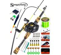 Combo di canna da pesca telescopica e mulinello - Canna da lancio da 1,5 m e mulinello baitcasting 7,2:1, kit da viaggio portatile per acque costiere e dolci | Ideale come regalo per principianti con 