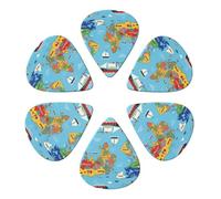 Combo di plettri per chitarra classica Atlas Map Of World Blue, confezione da 6, 351 palette per chitarra acustica, elettrica e basso, set da 0,46 mm/0,71 mm/0,96 mm