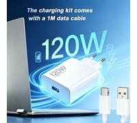 Combo di ricarica rapida Xiaomi 120W, adattatore di rete con spina UE tipo A con cavo Type-C ad velocità da 1m, caricatore da viaggio portatile per smartphone, laptop bank