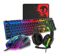 Combo di tastiera da gioco cablata, mouse e cuffie ATTACK SHARK*MANBASNAKE, tastiera cablata con retroilluminazione LED arcobaleno, cuffie over-ear con microfono, mouse da gioco con retroilluminazione