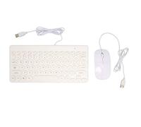 Combo tastiera e mouse cablati, tastiera ergonomica USB per computer con 78 tasti tondi e mouse a 4 pulsanti, scritte impermeabili, design a risparmio energetico per uso domestico (Bianca)