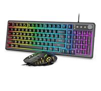 Combo tastiera e mouse da gioco, illuminazione RGB a 14 zone, tastiera silenziosa, anti-ghosting a 26 tasti, rullo di controllo del volume, resistenza all'acqua IP32, set di valori per tastiera