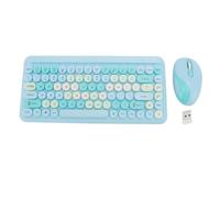 Combo Tastiera e Mouse Wireless, Set Tastiera e Mouse con Copritasti Rotondi retrò Colorati 2.4G, Tastiera e Mouse Cordless per Computer per PC Portatile (Blu nebbioso)