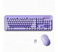 Combo tastiera e mouse wireless, simpatica macchina da scrivere a 104 tasti con tasti rotondi retrò, 2,4 GHz, for computer PC desktop laptop(Purple)