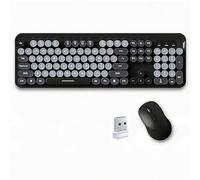 Combo tastiera e mouse wireless, simpatica macchina da scrivere a 104 tasti con tasti rotondi retrò, 2,4 GHz, for computer PC desktop laptop(Black)