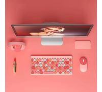 Combo Tastiera e Mouse Wireless, Tastiera Wireless retrò per Macchina da Scrivere con Copritasti Rotondi, Mouse USB Carino da 2,4 GHz per Desktop, Laptop e Computer (BLUE)