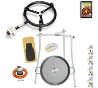COMBOI Kit Bruciatore Paellero Gas butano 30 CM, Paellera 42 CM, Regolatore di gas, Tubo, Gambe Treppiede, Livello, Grembiule, Libro di Ricette Digitale (Kit 300 + Gambe Treppiede)