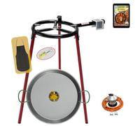 COMBOI - Kit padella per paella e bruciatore a gas butano da 30 cm, padella da 42 cm, regolatore del gas, tubo, supporto con 3 gambe, livella, grembiule, ricette per paella.