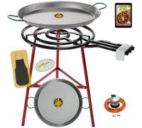 COMBOI - Kit padella per paella e bruciatore a gas butano da 60 cm, padella da 70 cm + 42 cm, regolatore del gas, tubo, supporto gambe rinforzate, livella, grembiule, ricette per paella.