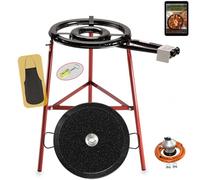 COMBOI Paellero a gas butano, kit professionale bruciatore piatto 45 cm, padella smaltata 60 cm, regolatore, tubo, gambe rinforzate, livello, grembiule, libro ricette digitali (kit Paellero Pro-E 45