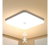 Combuh 25 cm Plafoniera Led con Sensore di Movimento Interno, 30W Lampada Soffitto Quadrata, Bianco Caldo 3000K Plafoniere Rilevatore, IP56 Impermeabile, per Corridoio Garage