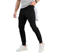 Comdecevis Men's Cargo Jogger Pants Stretch Sweatpants Slim Fit Tactical Pants with Zipper Pockets Casual Trousers Black Medium