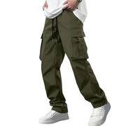 Comdecevis Men's Casual Cargo Pants Workout Joggers Stretch Sweatpants Hiking Drawstring Tactical Pants with Multi Pockets Army Green