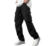 Comdecevis Pantaloni Cargo da Uomo, Casual, da Allenamento, Elasticizzati, per Escursionismo, con Coulisse, con Tasche Multiple, Nero, M
