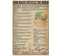 Come la musica influenza il cervello? Cartelli in metallo: come arriva la musica al cervello? Ufficio, camera da letto, persone, grotta, scuola, bagno, soggiorno, garage, bar, cucina, casa, poster r