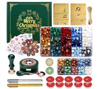 Comealltime Natale Sigillo Ceralacca Set, 25 Colori Perline Ceralacca Kit con Merry Christmas fiocchi di neve Timbro Sigillo e Scalda Ceralacca Per Decorare Buste, Regalo di Natale, Xmas Gift