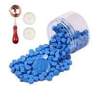 Comealltime - Set di 248 perle di ceralacca ottagonale con 2 lumini e 1 cucchiaio da fusione, ceralacca per sigillo di cera (blu lago)