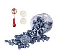 Comealltime Set di 248 perline di cera per sigilli ottagonali con 2 candeline e 1 cucchiaino per sciogliere, vernice per sigilli in cera, timbri (grigio blu)