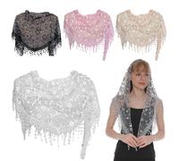 Comebachome 4 pz velo mantiglia triangolo cattolico pizzo floreale copricapo sciarpa con nappe cappella velo cattolico decorativo per donne matrimonio di massa damigella d'onore, decorazione