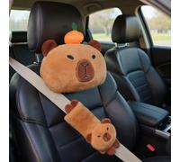 Comebachome Accessori per Auto Capybara, 2 Pezzi/Set Simpatico Cuscino per poggiatesta per Auto in Peluche con Copertura per Cintura di Sicurezza per Bambini Adulti Decorazioni per