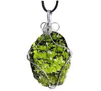 Comebachome Collana Moldavite con corda, collana di Moldavite di vetro avvolto in filo, roccia meteorite per donne uomini, decorazione