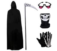 Comebachome Costume da Tristo Mietitore per bambini, 5 pezzi, piccoli, neri, con occhi luminosi, per Halloween