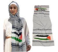 Comebachome Palestina Sciarpa, 180x70 cm in chiffon morbido keffiyeh, una sciarpa della testa della Palestina unisex, avvolgimento arabo per uomini (bianco)