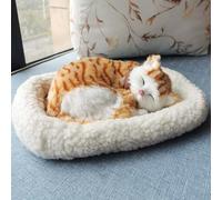 Comebachome Respirare animali ripieni di animali realistici che respirano la respirazione sul pad pad della batteria interattiva peluche per gatto per la scrivania, nessuna batteria, giallo