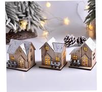 Comebachome Set di villaggi di Natale 3 pezzi LED LIGHT UP Wood Wood Christmas Village Scene Battery Mini Decorazioni per la camera da letto per finestre, set