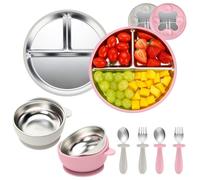 comeder Set per l'alimentazione del bambino in acciaio inossidabile, lavabili in lavastoviglie, piatti divisi per lo svezzamento a LED, per bambini da 6 a 12 mesi (set di 2)