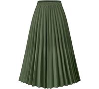 Comefohome - Gonna da donna a stampa leopardata lunga maxi con vita elasticizzata e pieghe stile a-line, stile boho, Verde chiaro., XS