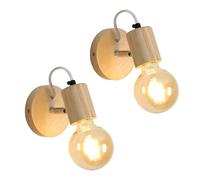 Comely 2 Pezzi Lampada da parete in legno naturale, Vintage Lampada da Parete, E27 Lampada a Muro Illuminazione Interni per Camera da Letto, Soggiorno, Corridoio, 10x10x13cm (Lampadina non Inclusa)