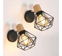 Comely 2 Pezzi Lampada da Parete Vintage, E27 Applique da Parete Interno in Legn