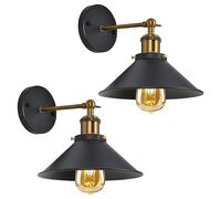 Comely 2 Pezzi Lampade da Parete Industriale Vintage E27 Applique da Parete | Regolabile 180° Lampada da Muro in Metallo in Stile Edison per Cucina Camera da Letto Soggiorno Loft (Nero)