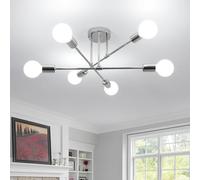 Comely 6 Luci Lampada da Soffitto Vintage, E27 Plafoniera Soffitto Moderno Moderna in Metallo, Lampadario Industrial Retrò per Soggiorno Camera da Letto Cucina Corridoio, Cromo