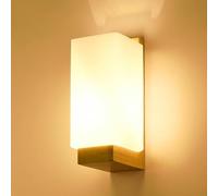 Comely Applique da Parete in Legno, Vintage Lampada da Parete Camera da Letto, E27 Lampada a Muro Interno con Paralume di Vetro per Soggiorno Corridoio Scale