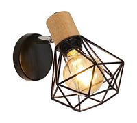 Comely Applique da Parete Industriale 360° Girevole E27 Legno Ferro Nero | Lampada da Parete Design Gabbia Industriale, Ideale per Camera da Letto Corridoio Soggiorno, Stile Vintage, Max 60W