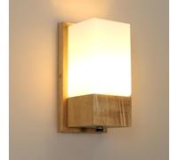 Comely Applique da Parete Interno in Legno, Quadrato E27 Lampada da Parete | Lampada a Muro Vintage Paralume in Vetro per Camera da Letto Soggiorno, Cucina Sala Pranzo, Camera da Letto, Cucina