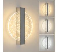 Comely Applique LED, 12W 1500LM Argenteo Rotonda Applique da Parete LED Interno 3000K/4500K/6500K, Lampada da Parete Moderno per Camera da Letto Soggiorno Corridoio Scale