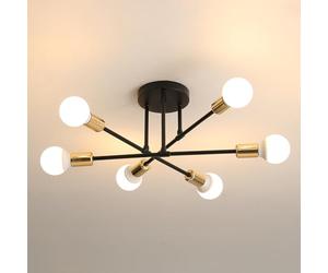 Comely Lampada a soffitto Design Lampada molecolare 6 fiamme E27 oro nero metallo retro stile lampada a soffitto per soggiorno Esszimmer Schlafzimmer soffitto illuminazione interna look industriale