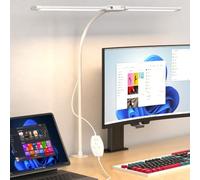 Comely Lampada da Lavoro 16W, 1800LM, 2 Testine LED, 5 Temperature Colore, 10 Livelli di Luminosità, Lampada Scrivania con Morsetto, Bianco
